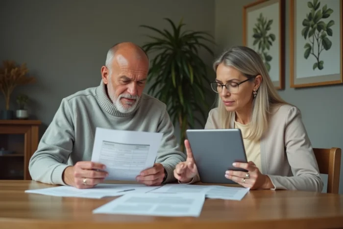 Couple examinant un contrat de location pour évaluer les options de remboursement sur 123 Loger