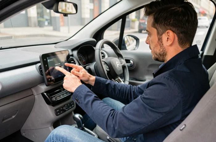 Conducteur désactivant le mode éco sur l'écran tactile d'une Citroën C3