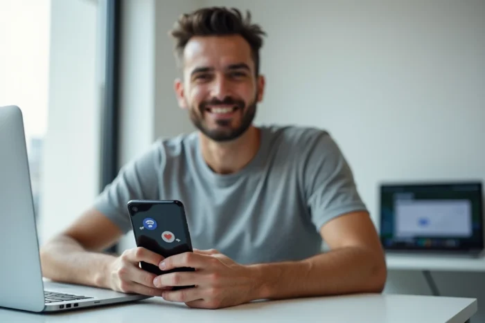Homme utilisant Google Traduction avec Gemini Live Translate sur son smartphone